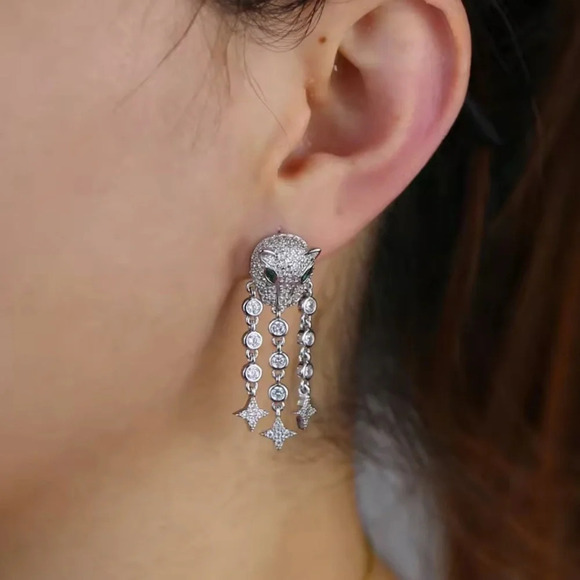 Melinda Maria Fierce Baby Jaguar Dangle Silver Earrings - Picture 3 of 7